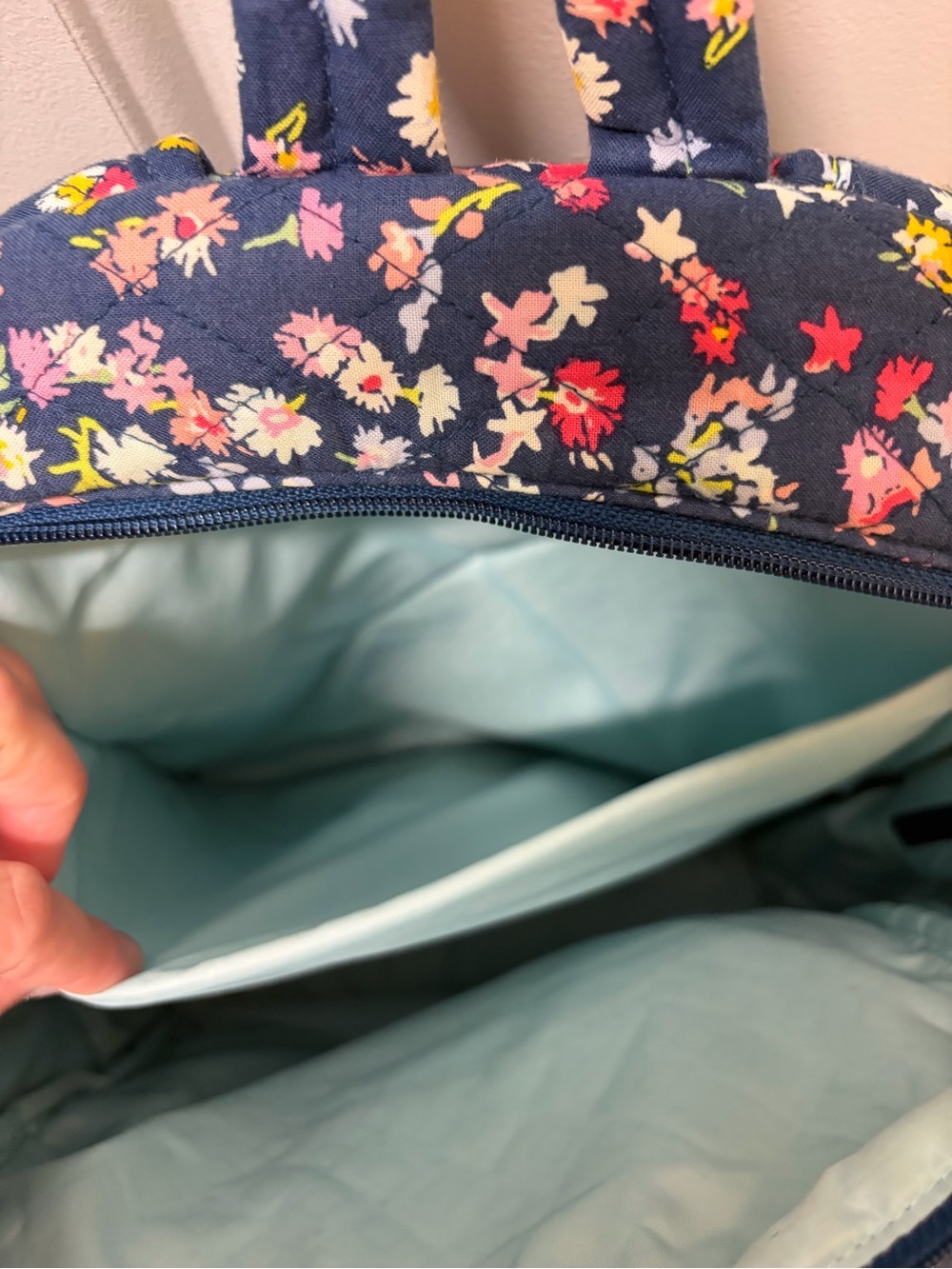 Vera Bradley Navy Quilted Floral Backpack Panel - Picture 6 of 9